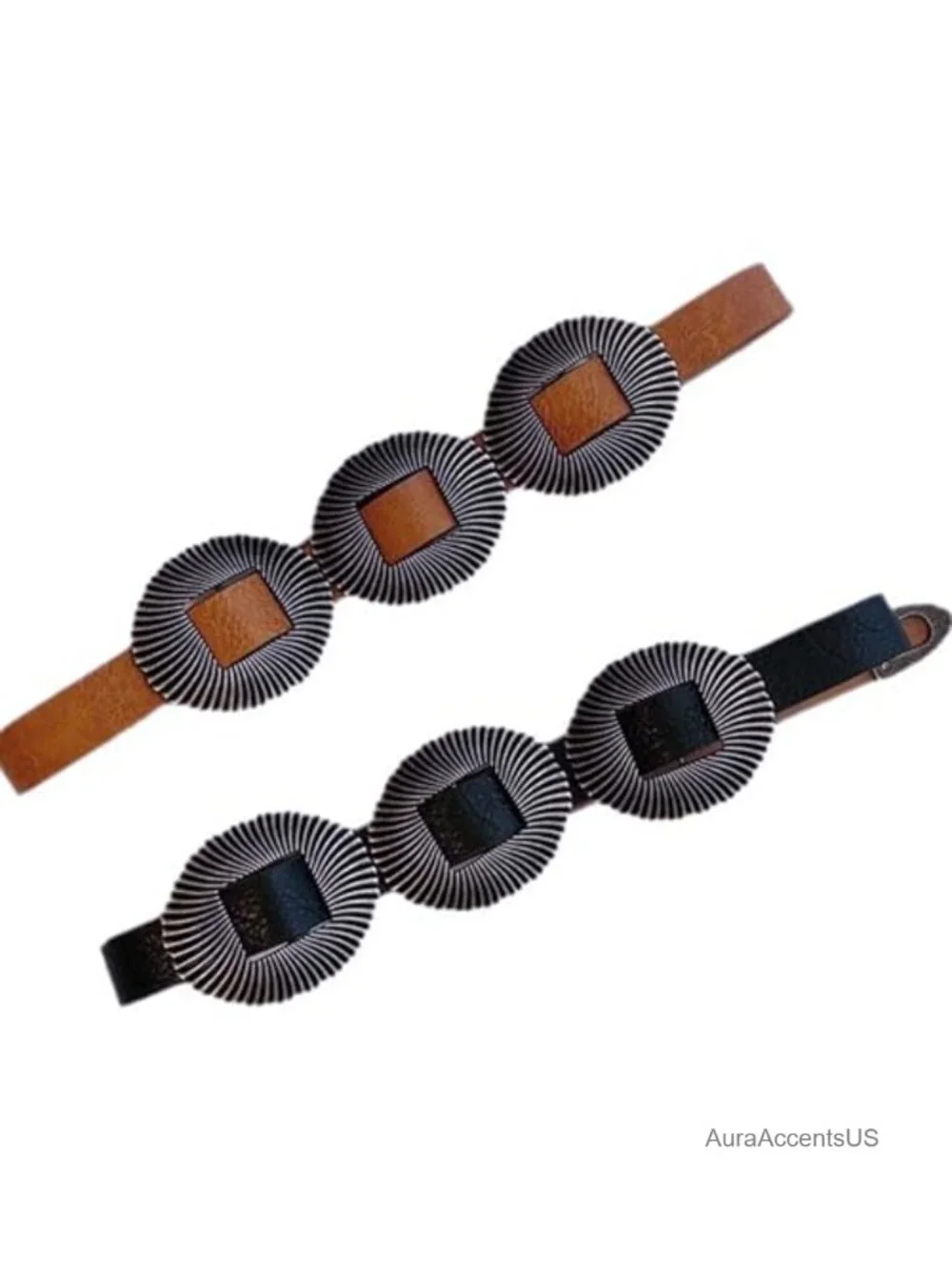 Western Skinny Belt with Wide Disc Conchos Faux Leather Fashion Dress Belt